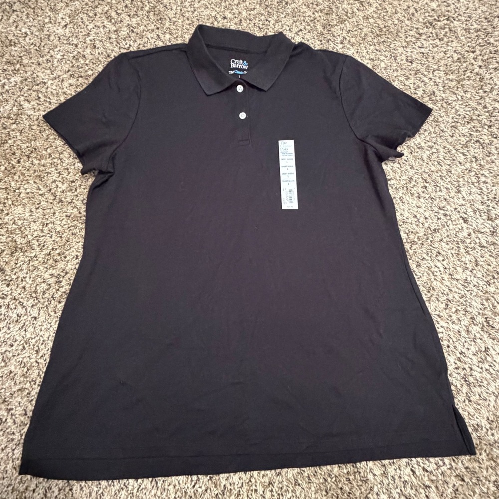 Croft & Barrow Womens Classic Polo Shirt Mineral Black Cotton Short Sleeve L NEW